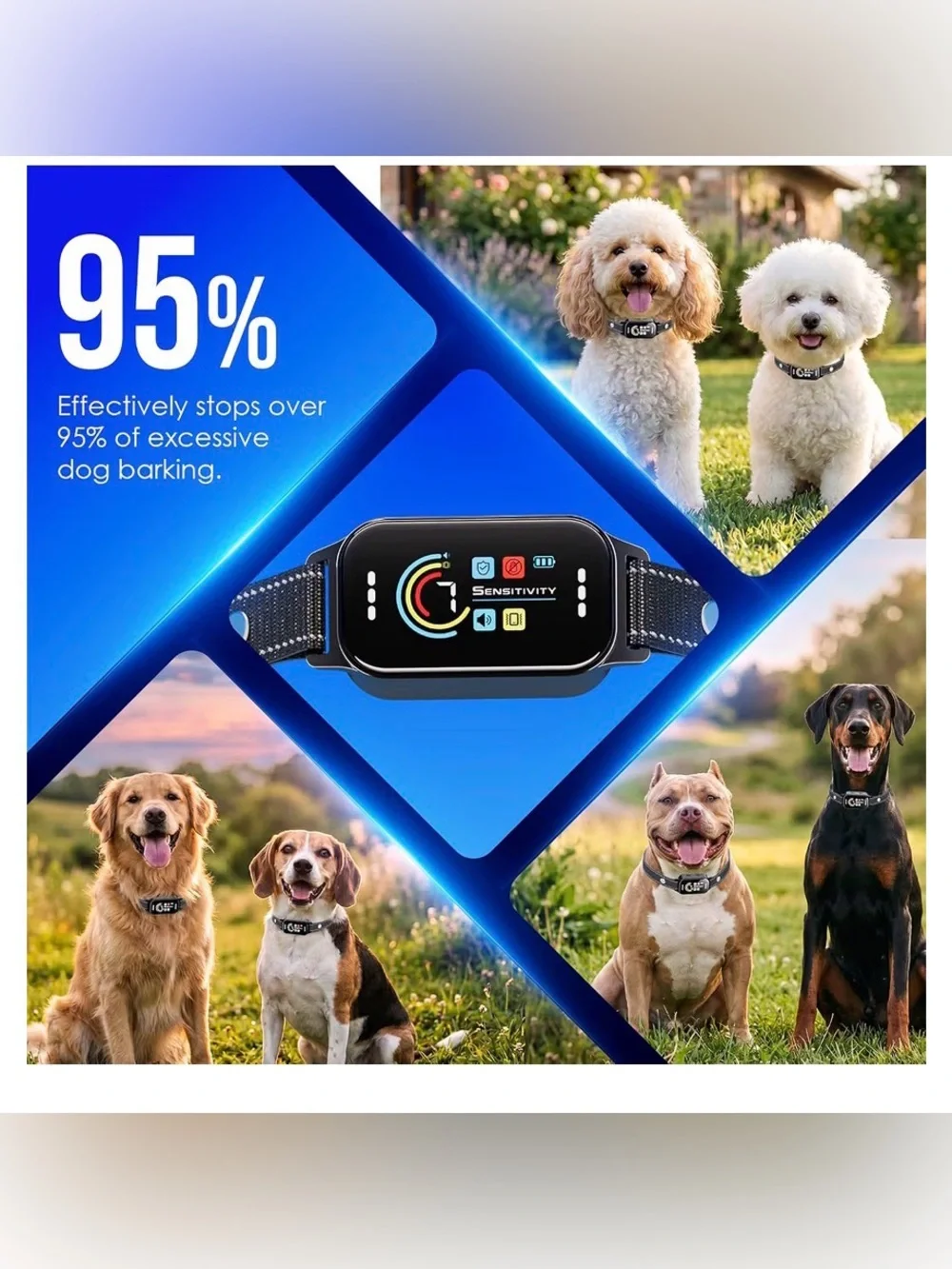 Dog Bark Collar 2 Pack, Auto Anti Barking Collar for Large Medium Small